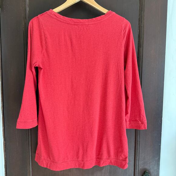 SOFT SURROUNDINGS | Red Cotton Slub 3/4 Sleeve Button Detail Tunic Top | Small - Picture 2 of 5